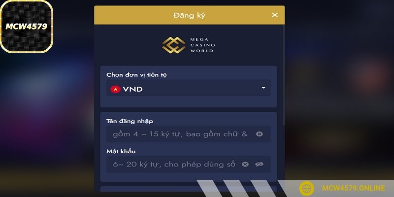 Sau khi tân thủ nhấp vào nút "Đăng Ký", một biểu mẫu sẽ hiện ra